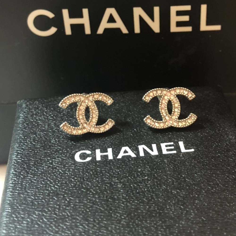 Authentic Chanel Logo Earrings Silver